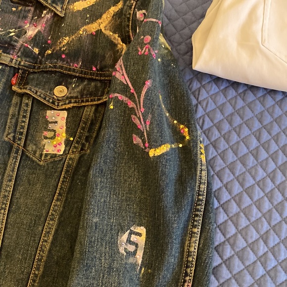 Salvatore Principe artist custom Swarovski crystal hand painted denim jacket M - Picture 8 of 10